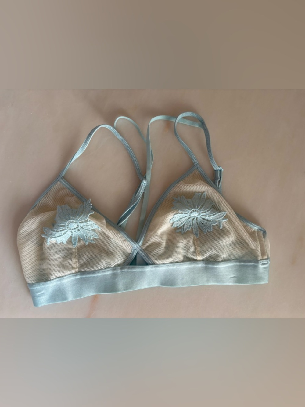 Delicate Floral Mesh Bralette in Light Blue Urban Outfitters XS
